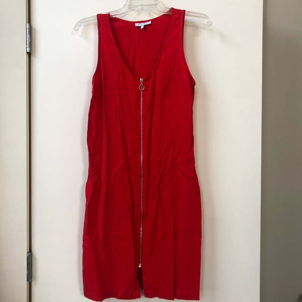 BURU Zip Front V-Neck Red Dress